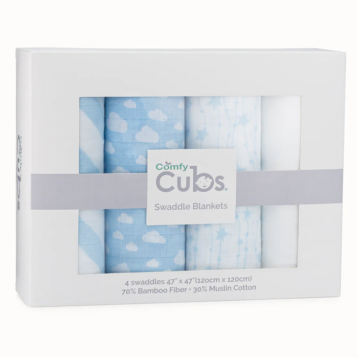 Comfy Cubs, Baby Muslin Swaddle Blankets, (4 Pack)
