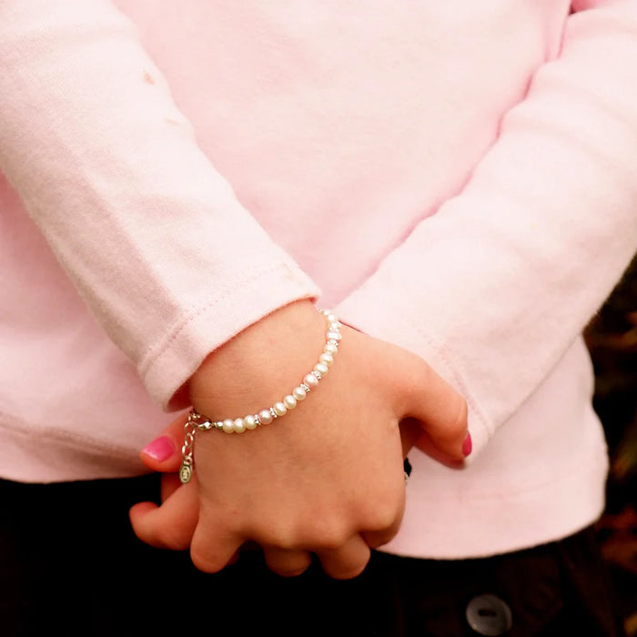 Cherished Moments, Addie- Sterling Silver Pink Freshwater Pearl Baby Bracelet for Babies and Little Girls