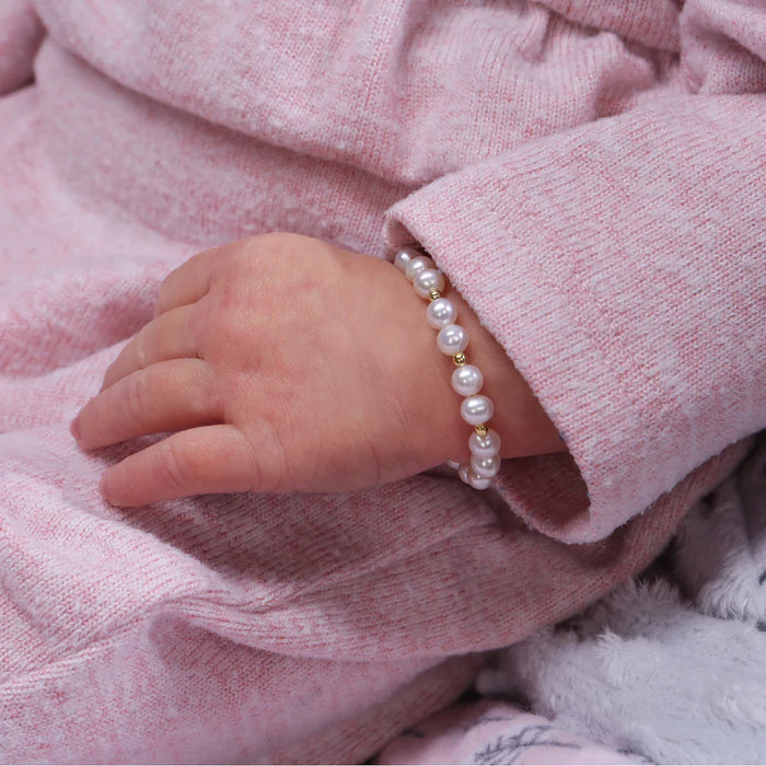 Cherished Moments Bracelet, Brynn - 14K Gold Plated Pearl Heart Bracelet for Babies or Kids