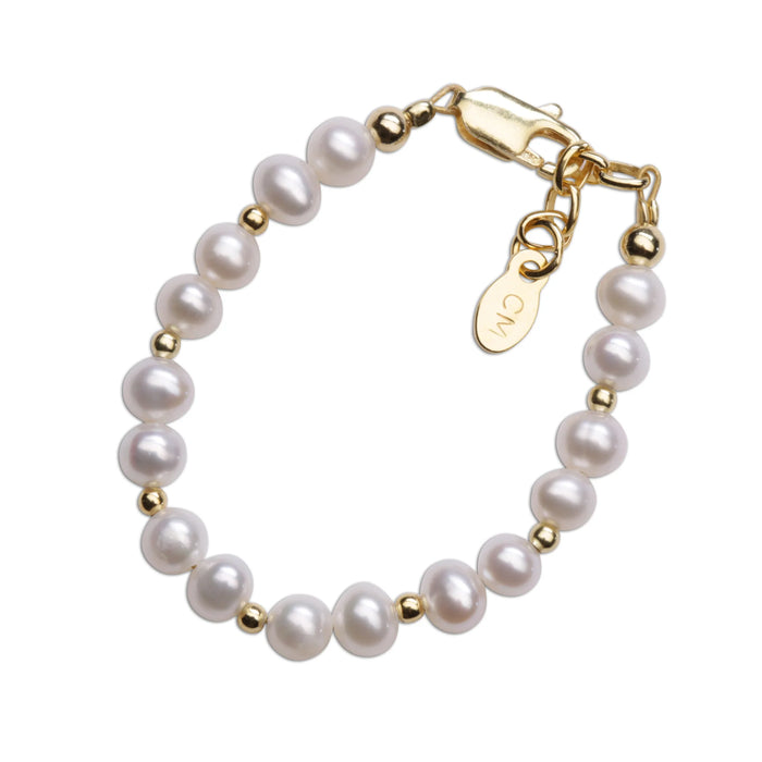 Cherished Moments Bracelet, Brynn - 14K Gold Plated Pearl Heart Bracelet for Babies or Kids