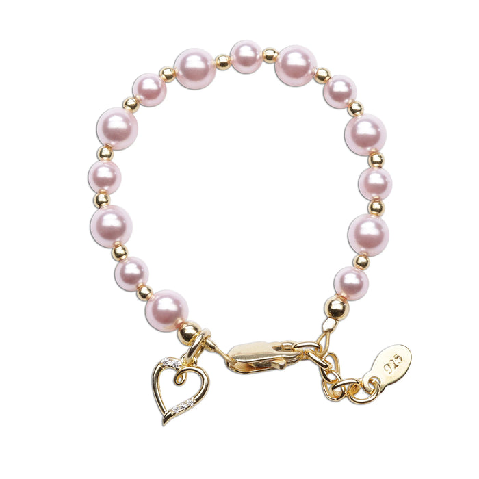 Cherished Moments, Larkin - 14K Gold Plated Pink Pearl Child's Heart Bracelet