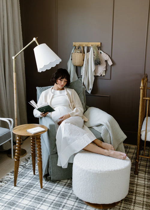 Oilo Stationary Oval Ottoman with Wood Base