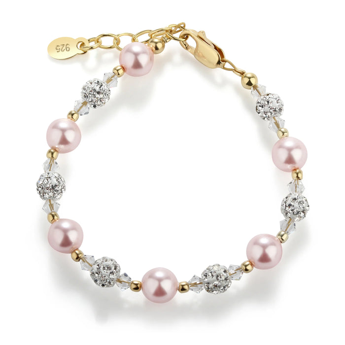 Cherished Moments, Vivian - 14K Gold Plated Pink Pearl Bracelet for Baby and Kids