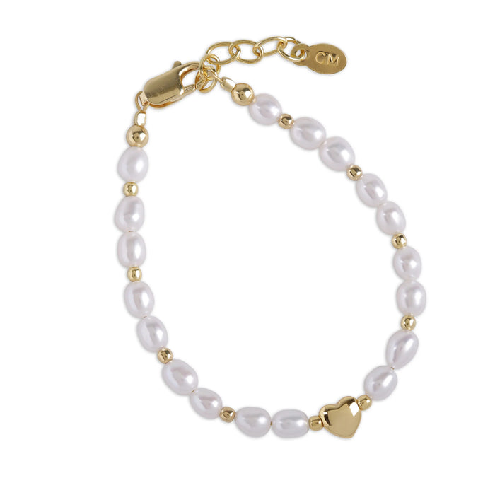 Cherished Moments Bracelet, Willow - 14K Gold Plated Pearl Heart Bracelet for Babies or Kids